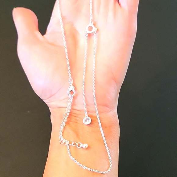 NEW Dainty Silver-tone & Cubic Zirconia Dangle Necklace & Earrings Set! 16" - Picture 10 of 15